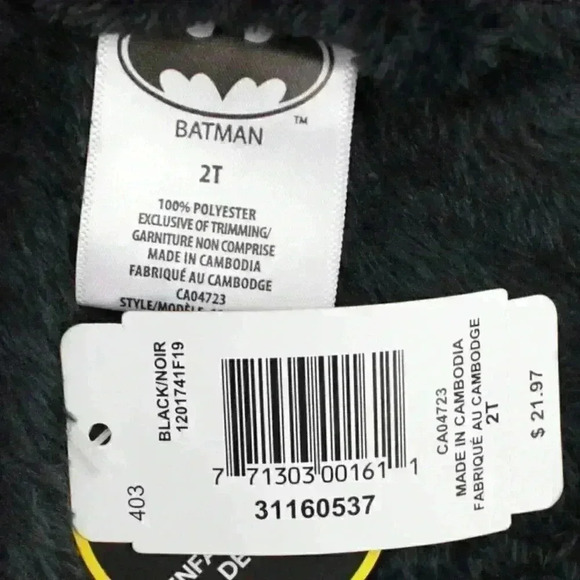 NEW! BATMAN Plush Hooded Robe shiny black belted kids 2T and XS(4/5) - Picture 5 of 5